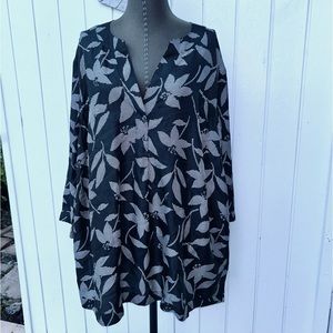 Jones New York tunic top blouse black & white floral print size 22w 3/4 sleeve